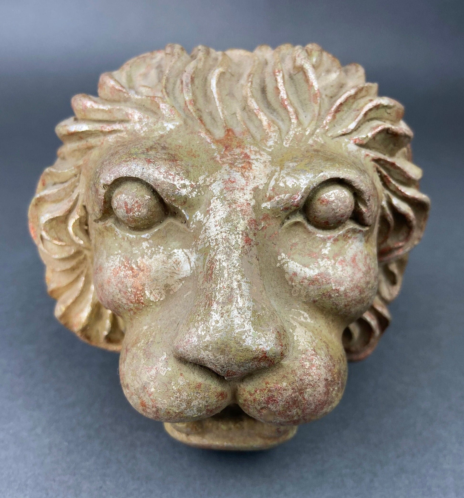 Lion Paper Weight or Office Sculpture/Figurine. Distressed Gold/Silver Lion Head. - Tampa Home & Garden Store