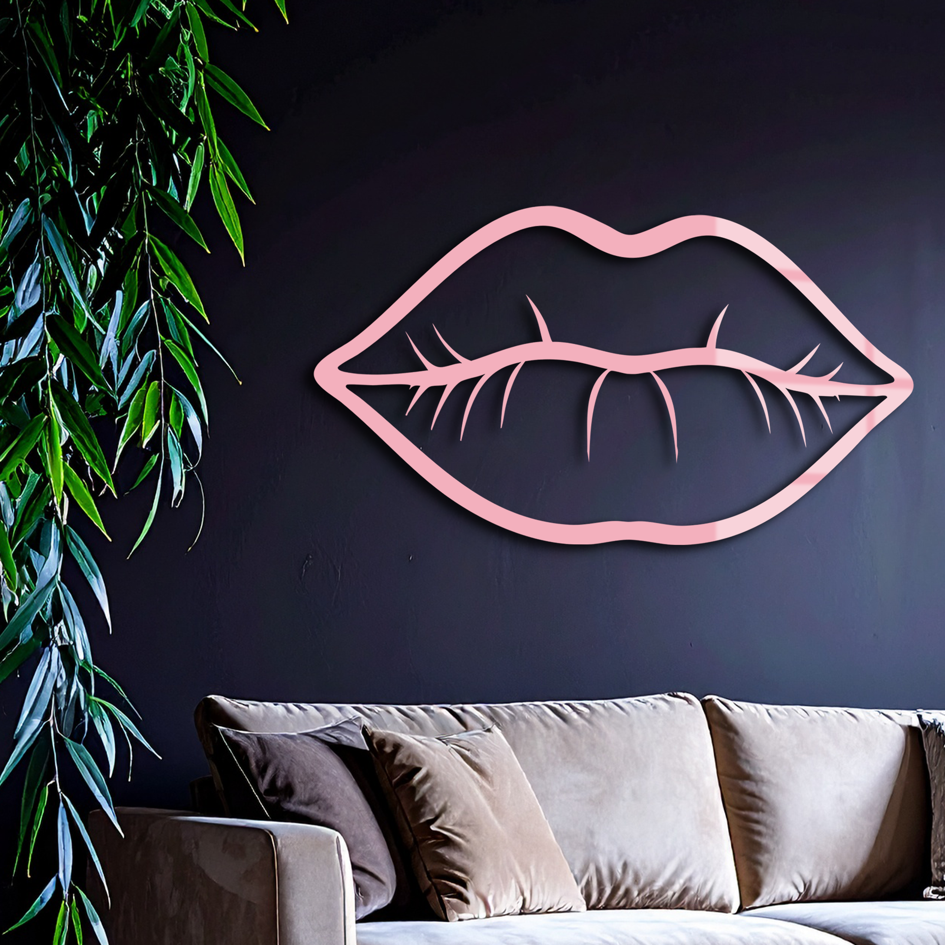 Lips Silhouette Pink Metal Wall Art – Modern Home Decor - KAFGP175 - Tampa Home & Garden Store