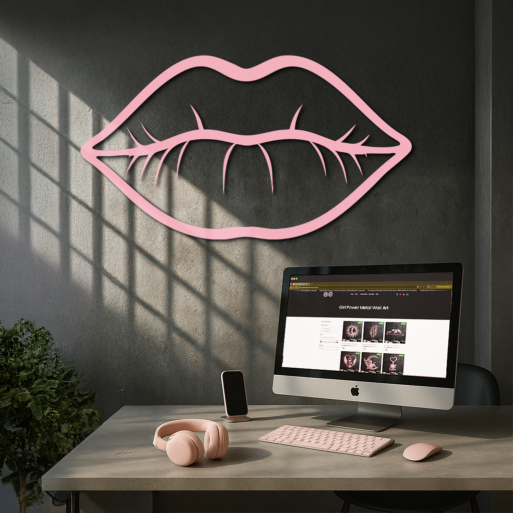 Lips Silhouette Pink Metal Wall Art – Modern Home Decor - KAFGP175 - Tampa Home & Garden Store
