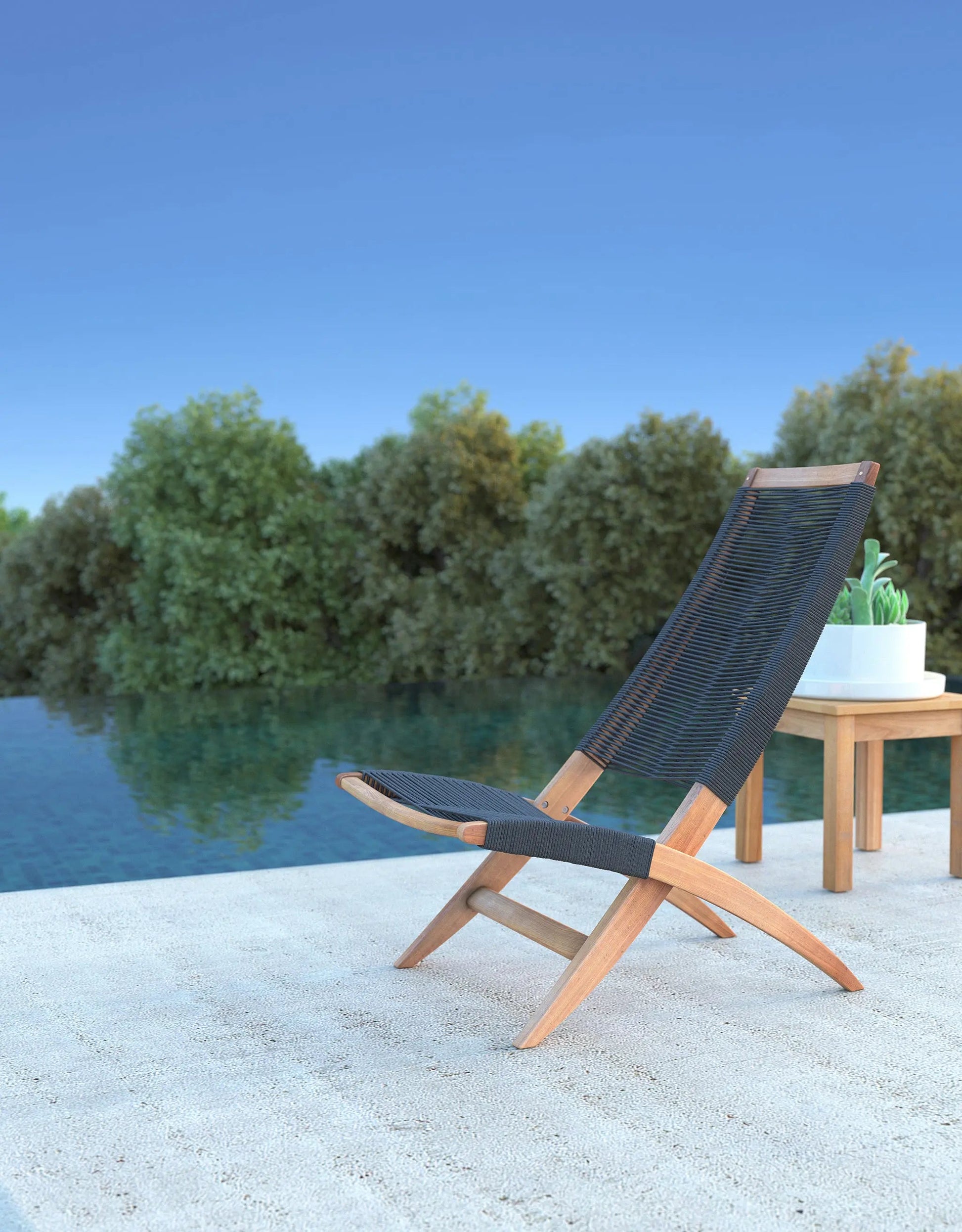 Lisa Modern Lounge Chair outdoor chair charcoal weave natural wood frame by Fire Sense on Tampa Home & Garden Store