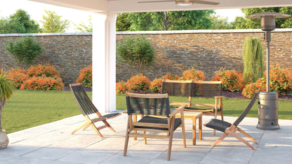 Lisa Modern Lounge Chair set of 4 outdoor chairs with black woven seats and wood frames on Tampa Home & Garden Store