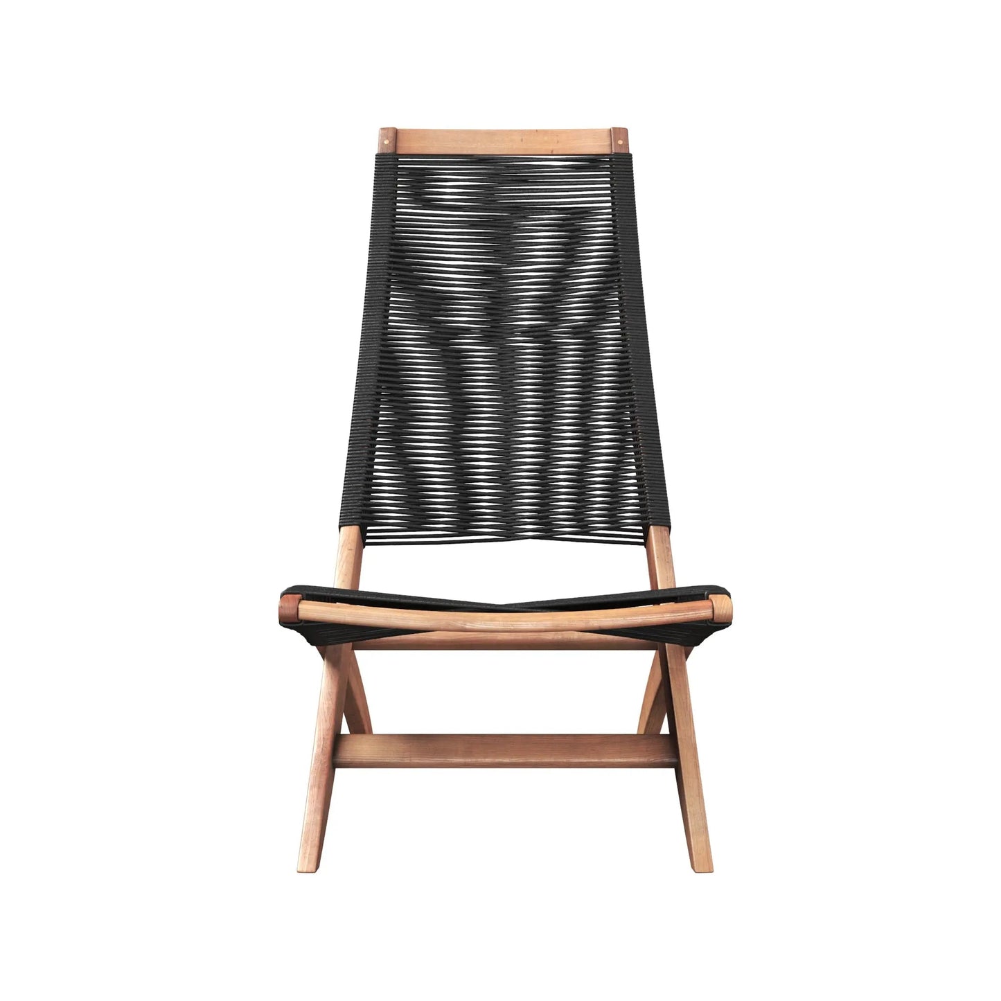 Lisa Modern Lounge Chair outdoor with black woven rope seat/back and natural wood legs on Tampa Home & Garden Store