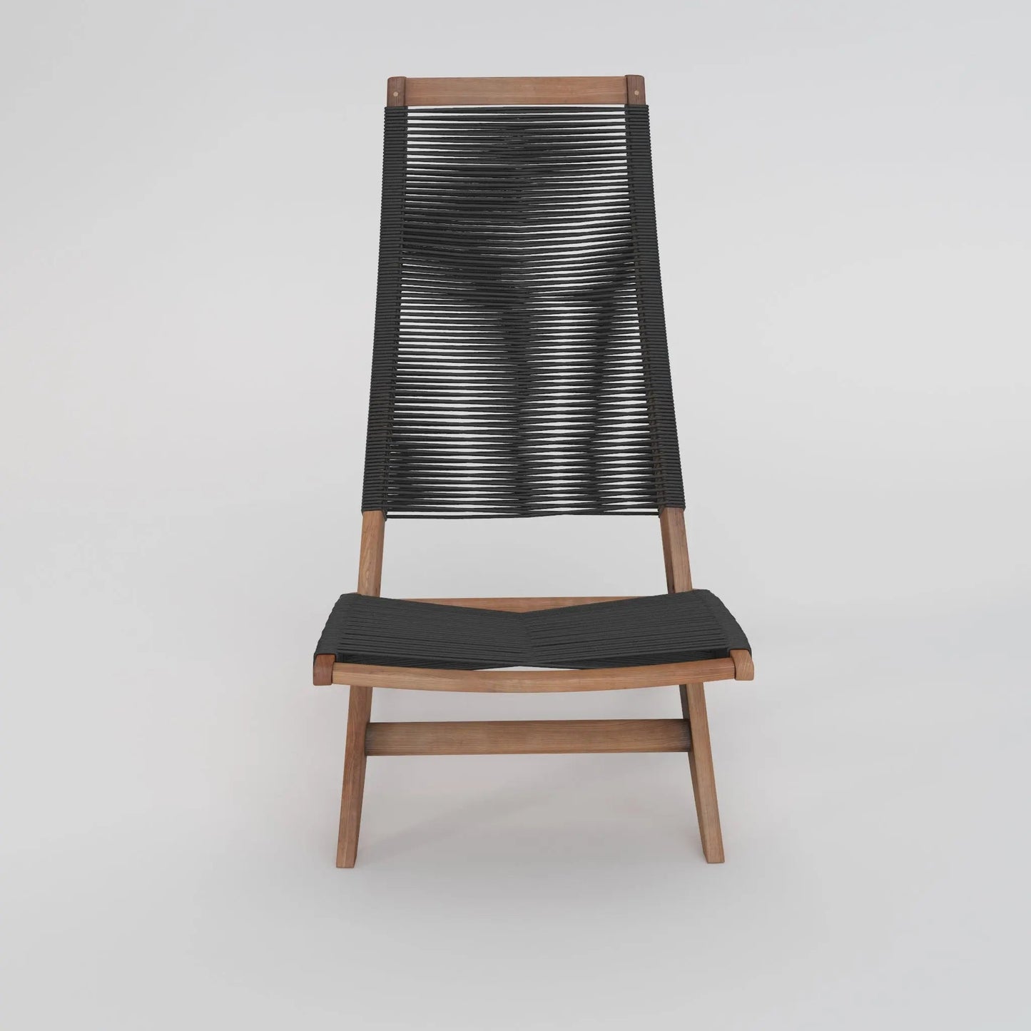 Lisa Modern Lounge Chair with black woven cord back and seat, natural wood legs on Tampa Home & Garden Store