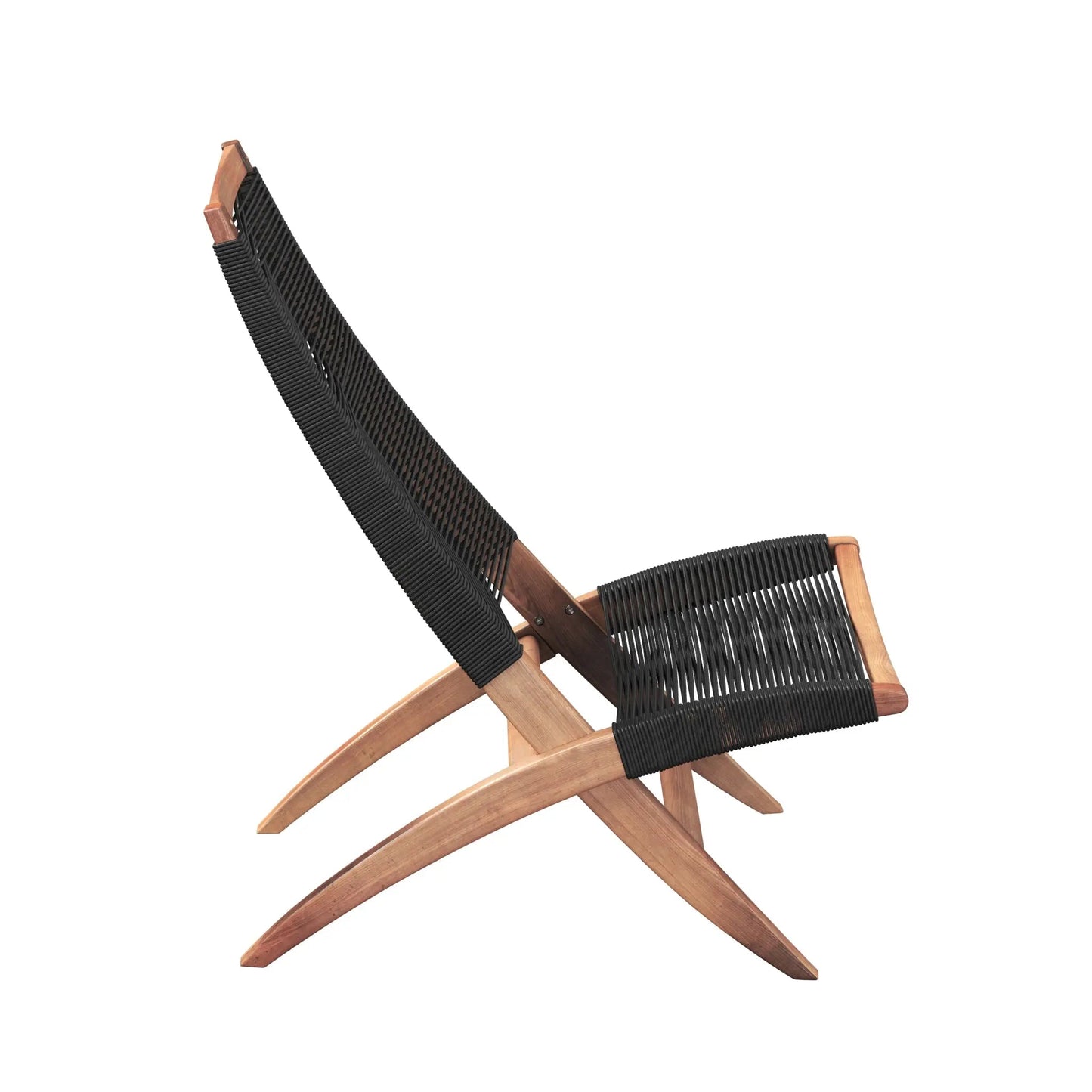 Lisa Modern Lounge Chair indoor/outdoor with black woven rope seat and wooden frame on Tampa Home & Garden Store