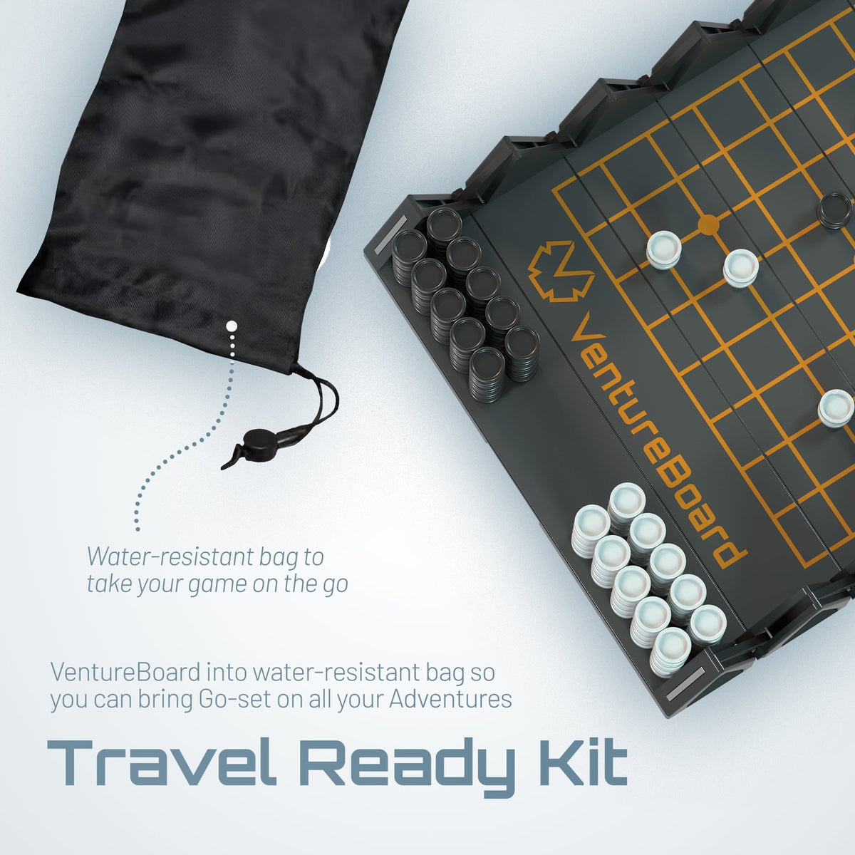 Mini Go board game by VentureBoard with travel-ready kit and black stones on Tampa Home & Garden Store