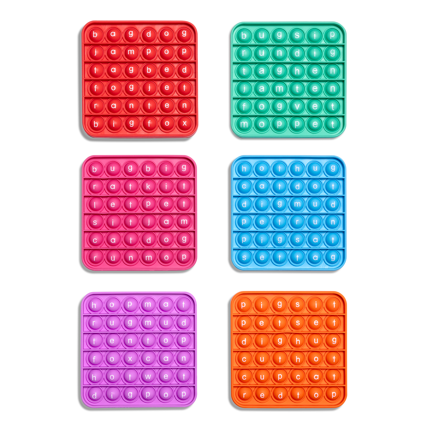 6 Extra CVC Fidget Mats with Word Pop letters in assorted colors on Tampa Home & Garden Store