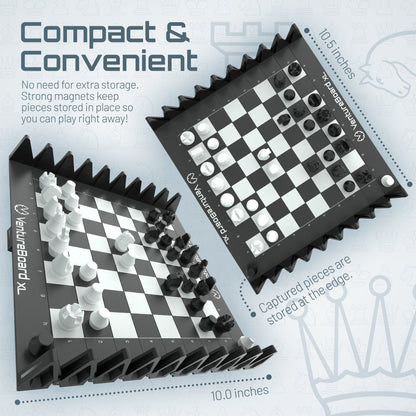XL Chess VentureBoard magnetic folding chess set with multiple boards and black and white pieces on Tampa Home & Garden Store