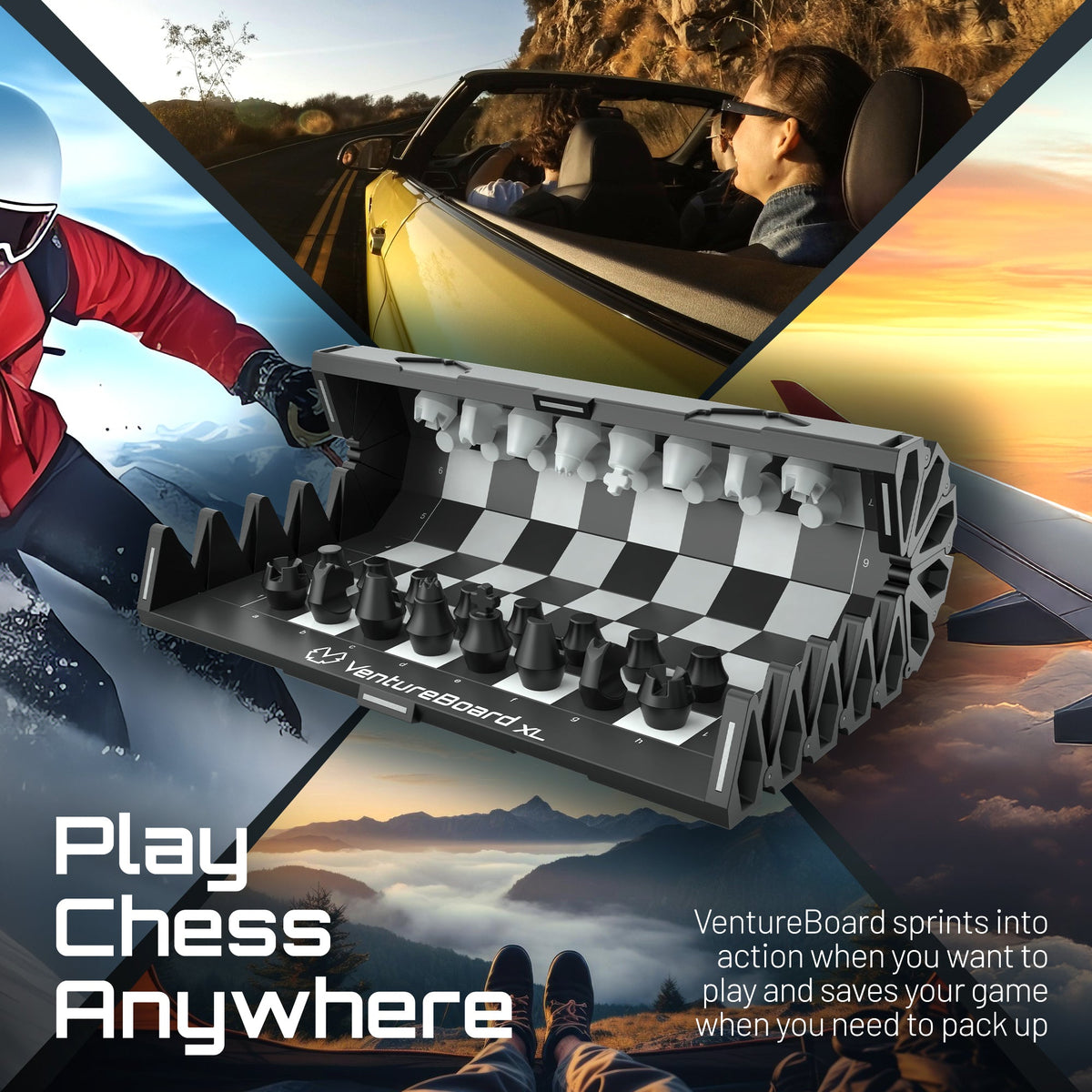 XL Chess set by VentureBoard with oversized portable chessboard and black and white chess pieces on Tampa Home & Garden Store