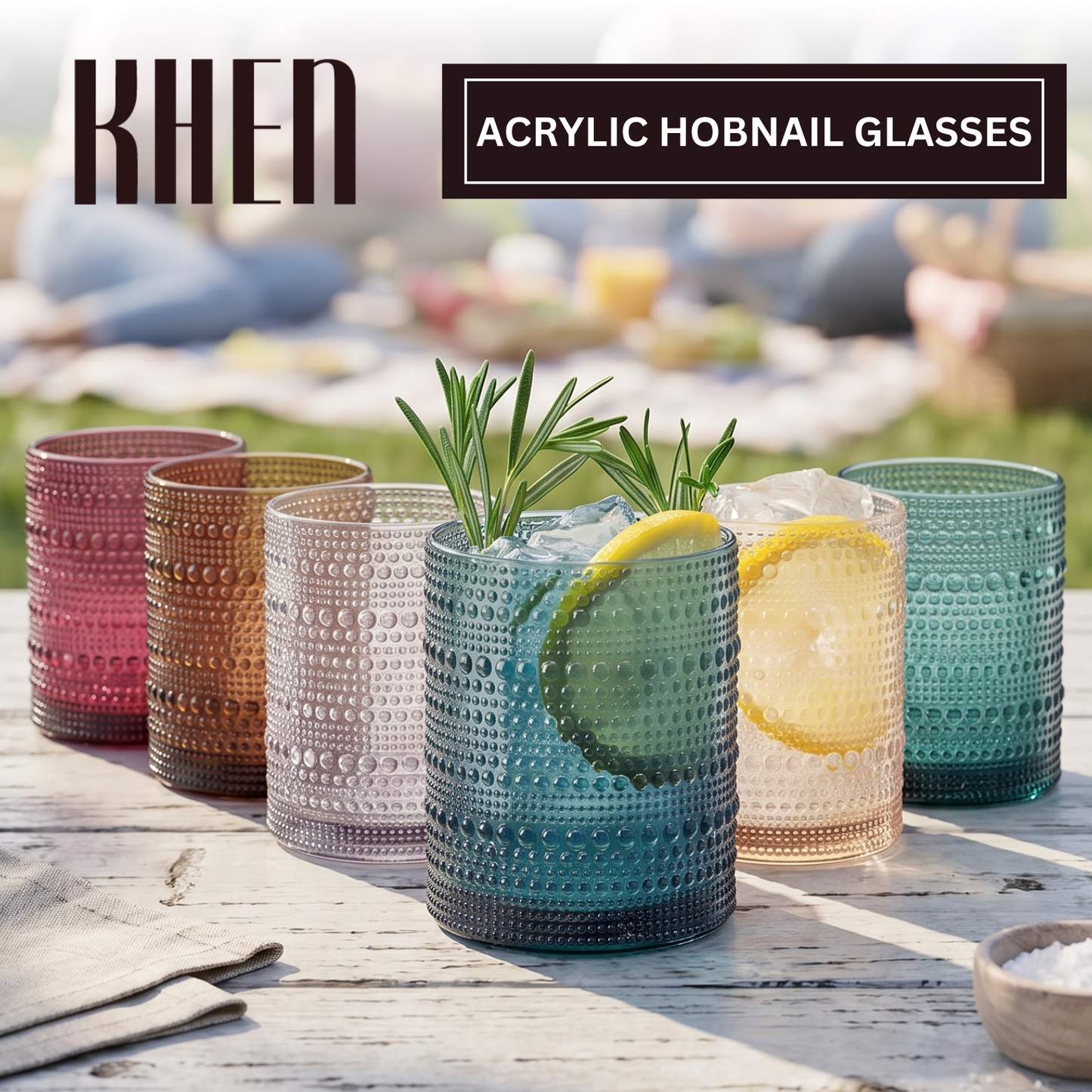 Six Hobnail Cups and Acrylic Drinking Glasses