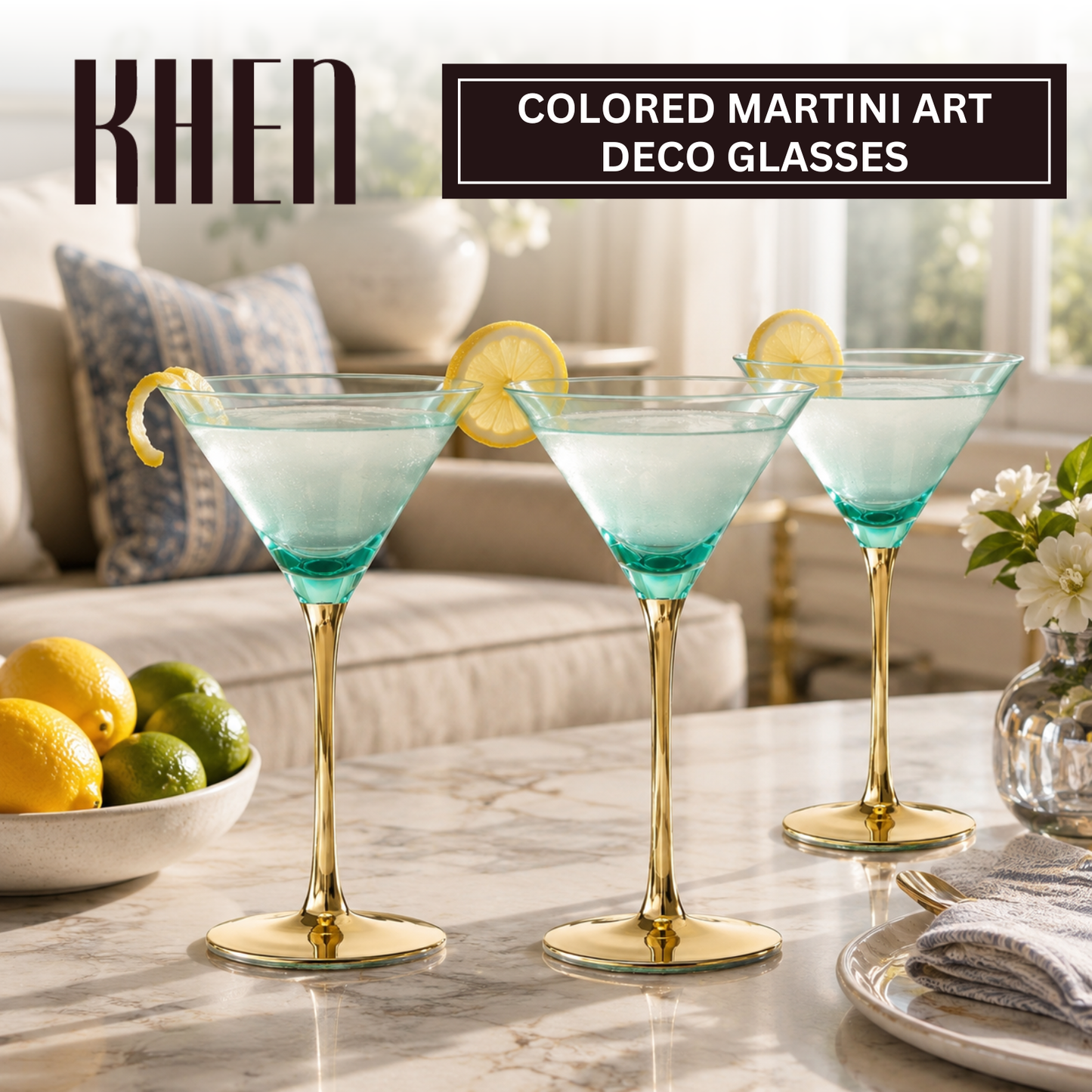 Set of Four Deco Martini Cocktail Glasses
