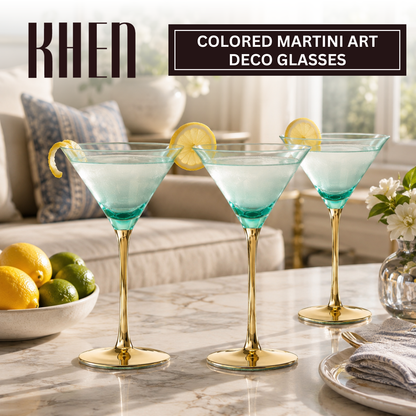 Set of Four Deco Martini Cocktail Glasses