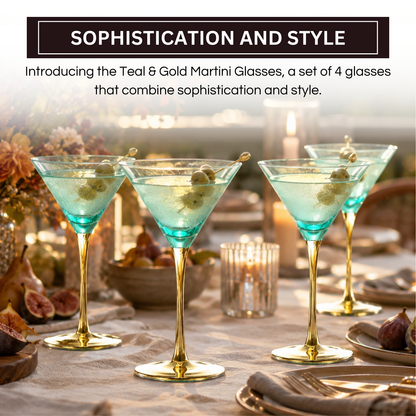 Set of Four Deco Martini Cocktail Glasses