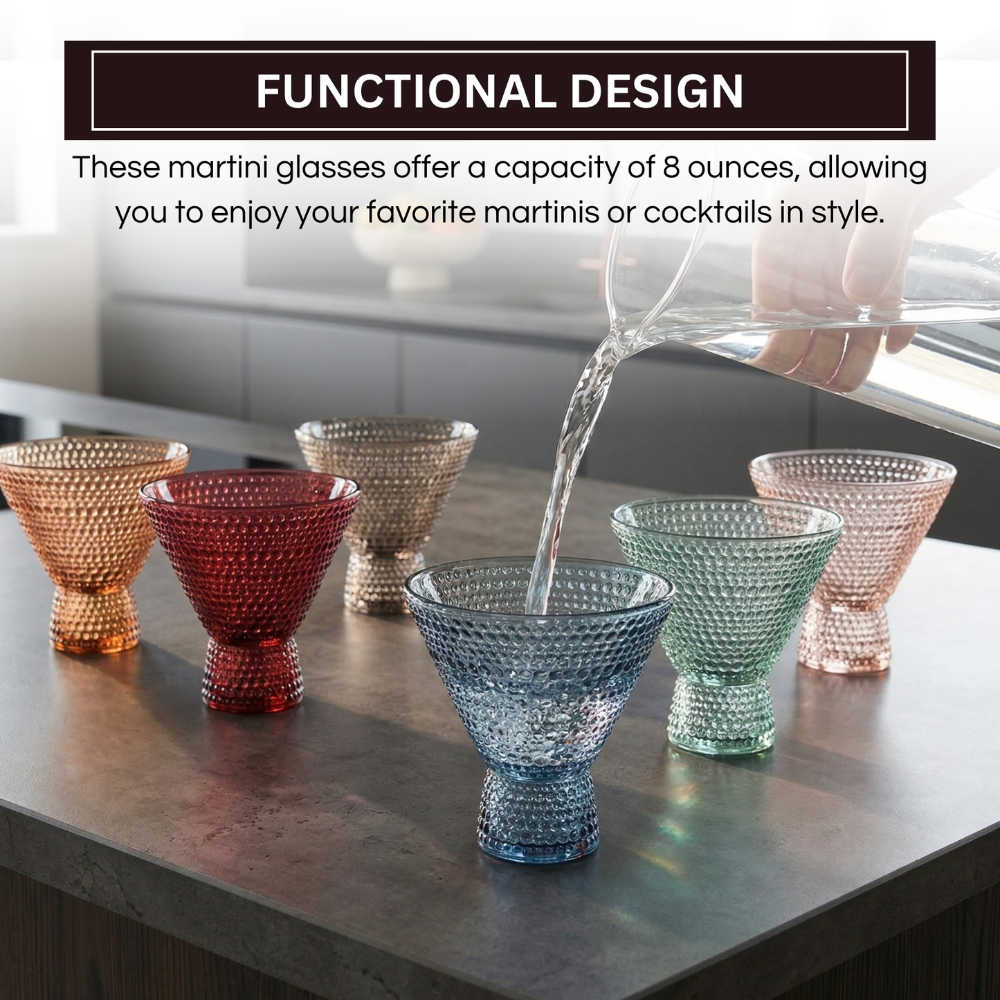 Tonal Hobnail Stemless Bubble Martini Set of 6