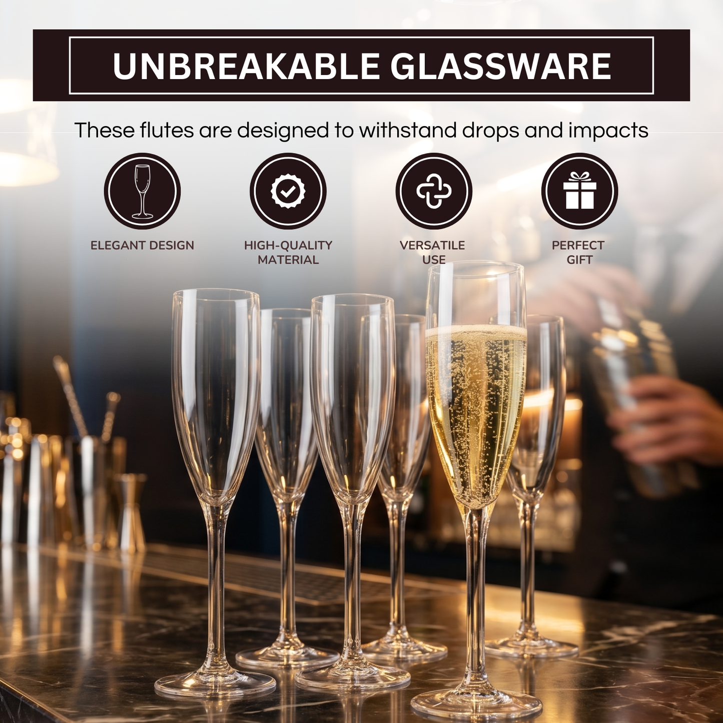 Barcelona Acrylic Champagne Flute Set of 6