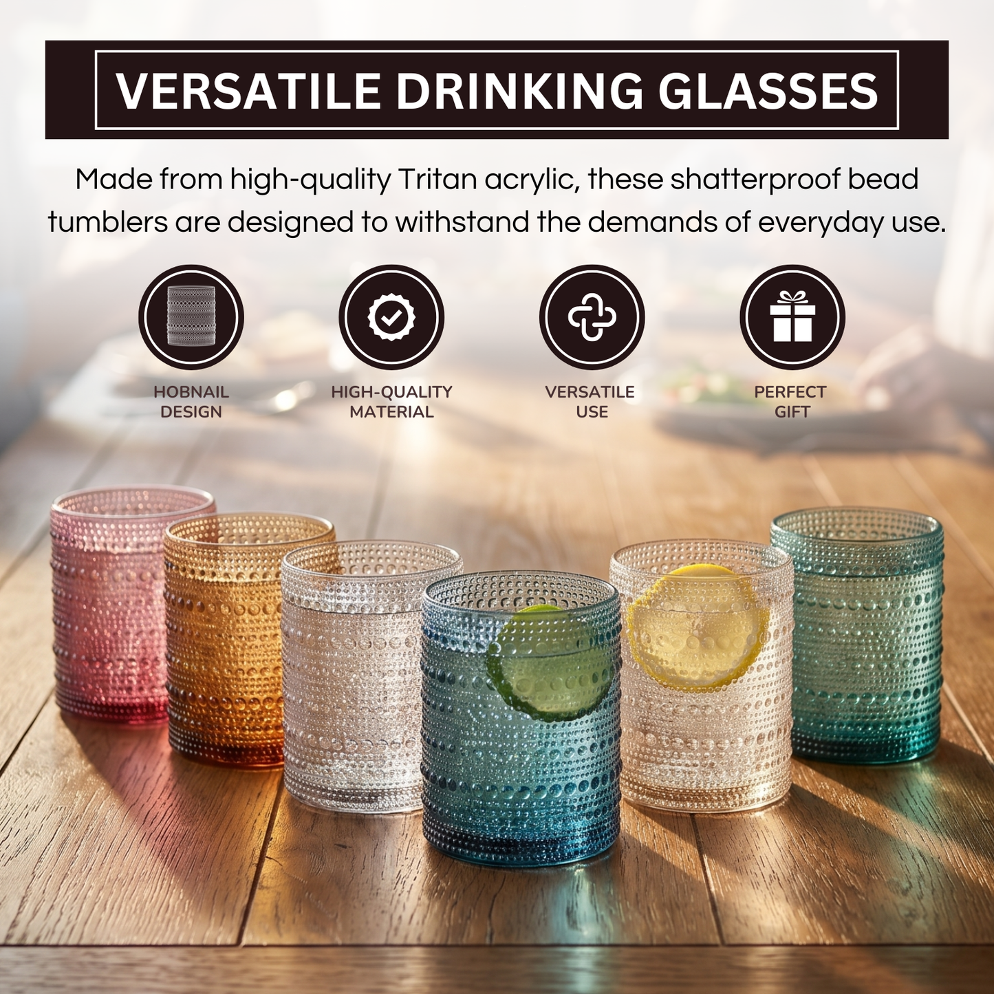 Six Hobnail Cups and Acrylic Drinking Glasses