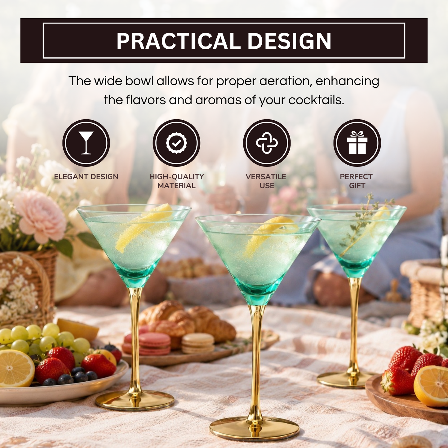 Set of Four Deco Martini Cocktail Glasses