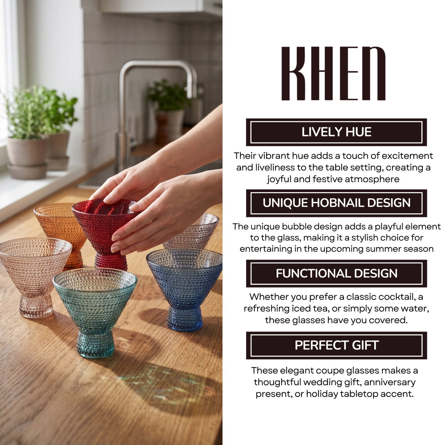 Tonal Hobnail Stemless Bubble Martini Set of 6