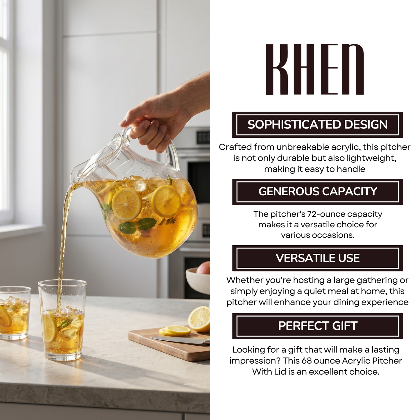 Acrylic Water Pitcher With Lid for Fridge