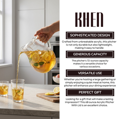 Acrylic Water Pitcher With Lid for Fridge