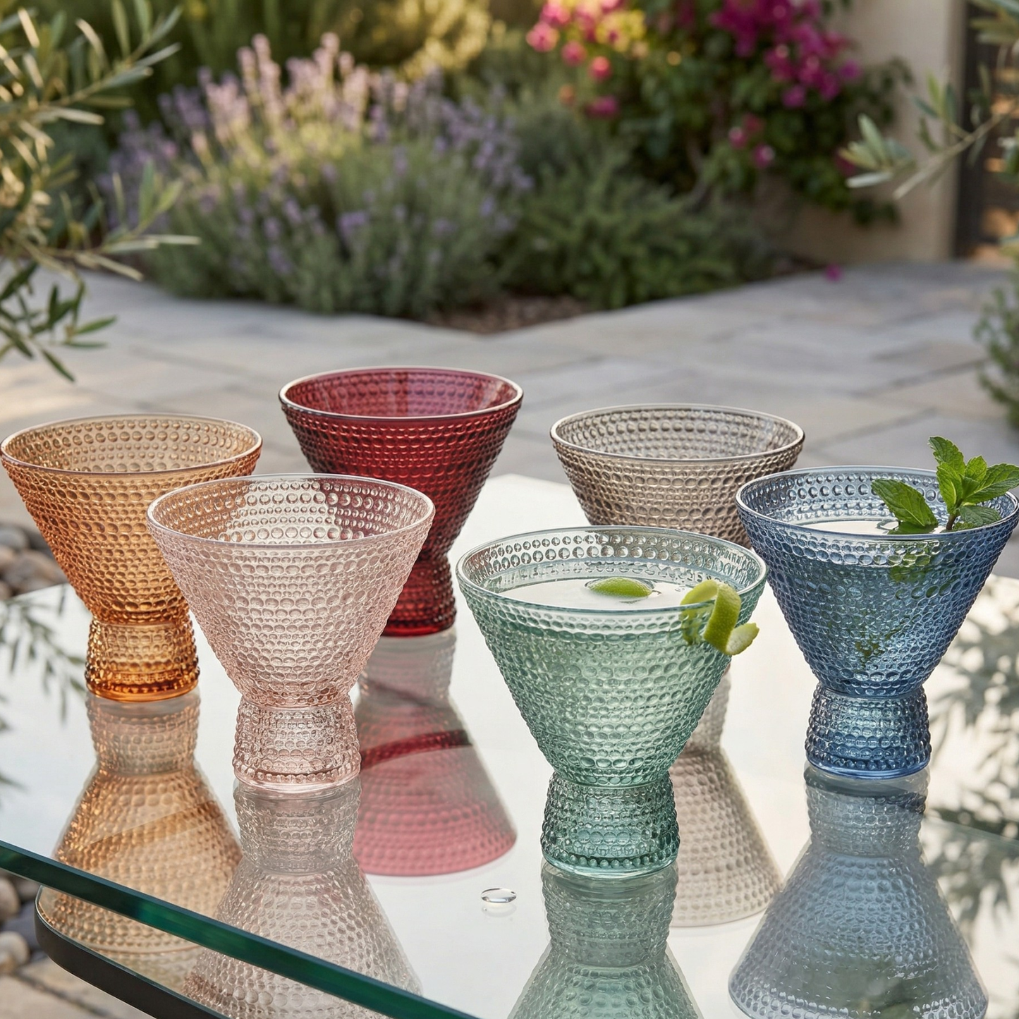Tonal Hobnail Stemless Bubble Martini Set of 6
