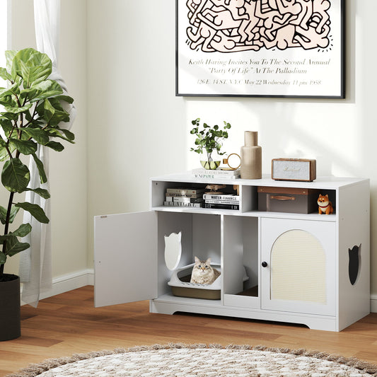 43 Inches Cat Litter Box Enclosure with Storage and Double Rooms-White - Tampa Home & Garden Store
