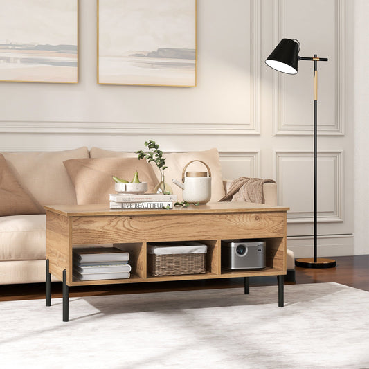 Mesa de centro para sala de estar con tablero elevable y patas metálicas - Natural