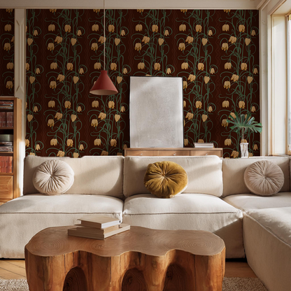 Papier peint Campanas, chocolat et verge d'or