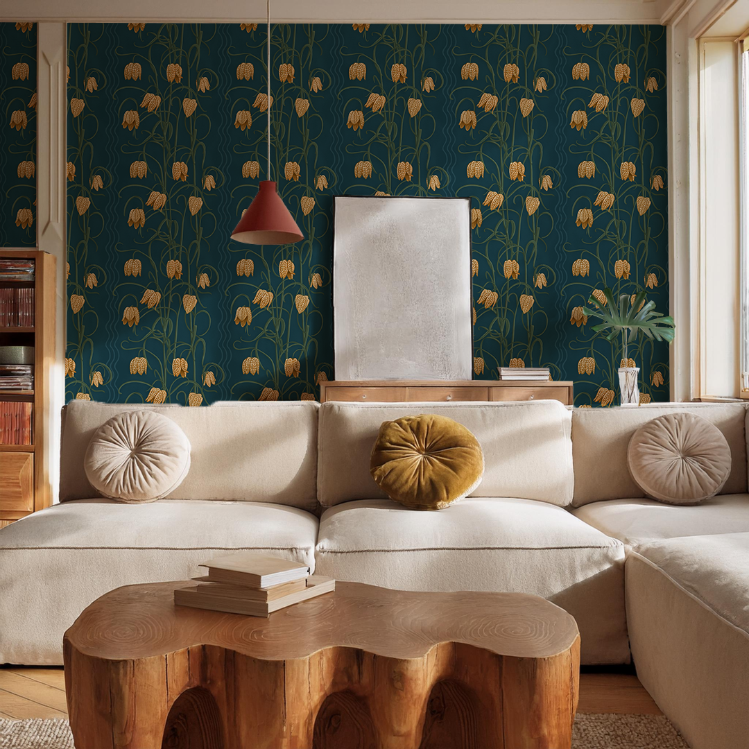 Papel pintado Campanas, azul oscuro y vara de oro