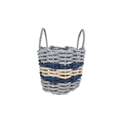 Lobster Rope Basket Light Gray and Light Tan, Navy Accents