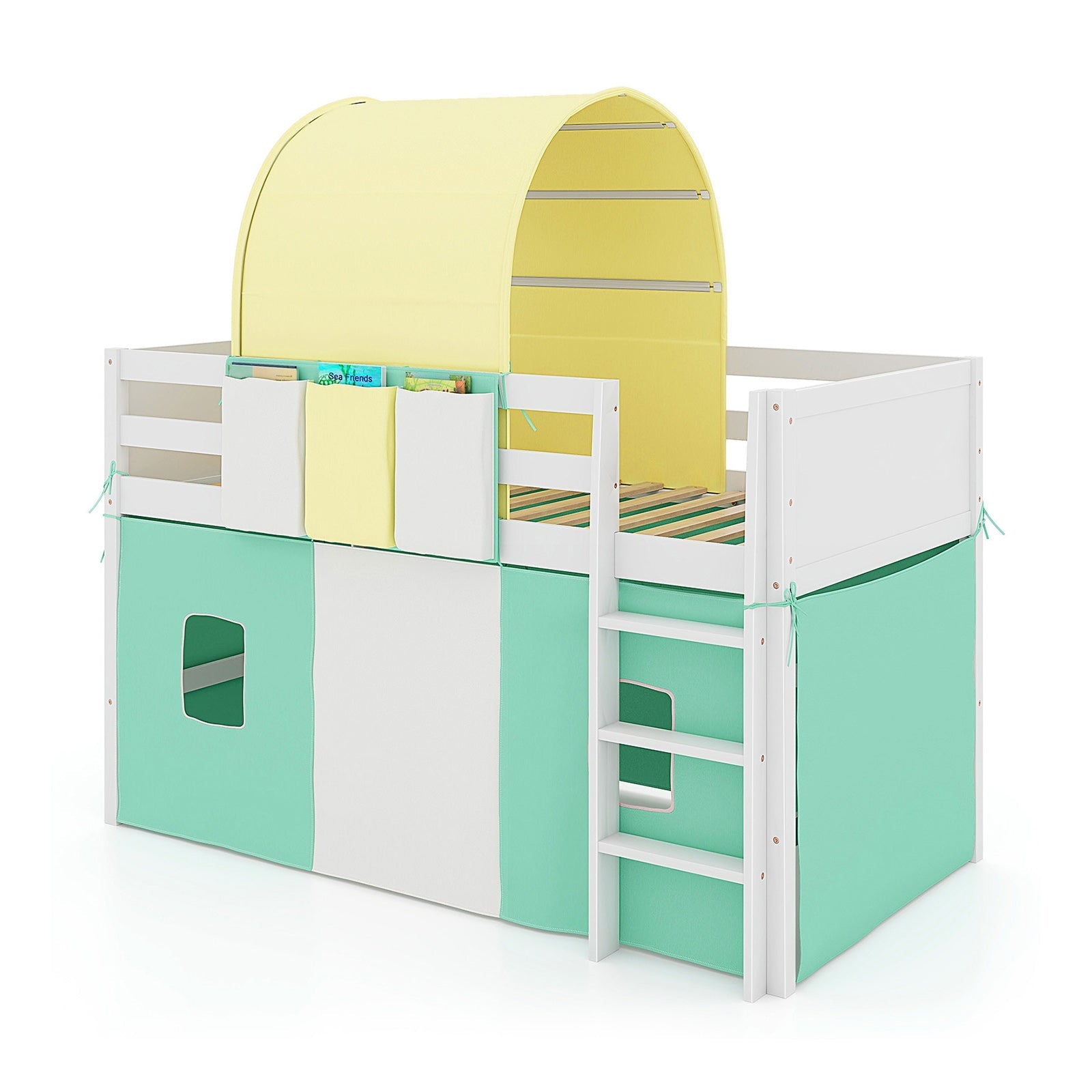 Twin size loft bed playhouse with tower tent mint panels and 3 pockets GemGear on Tampa Home & Garden Store