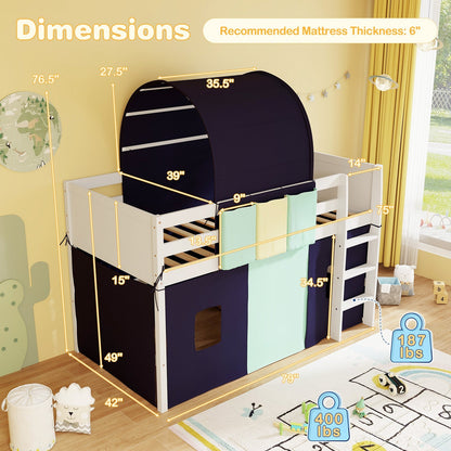 GemGear twin loft bed playhouse with tower tent and 3 storage pockets, navy frame on Tampa Home & Garden Store