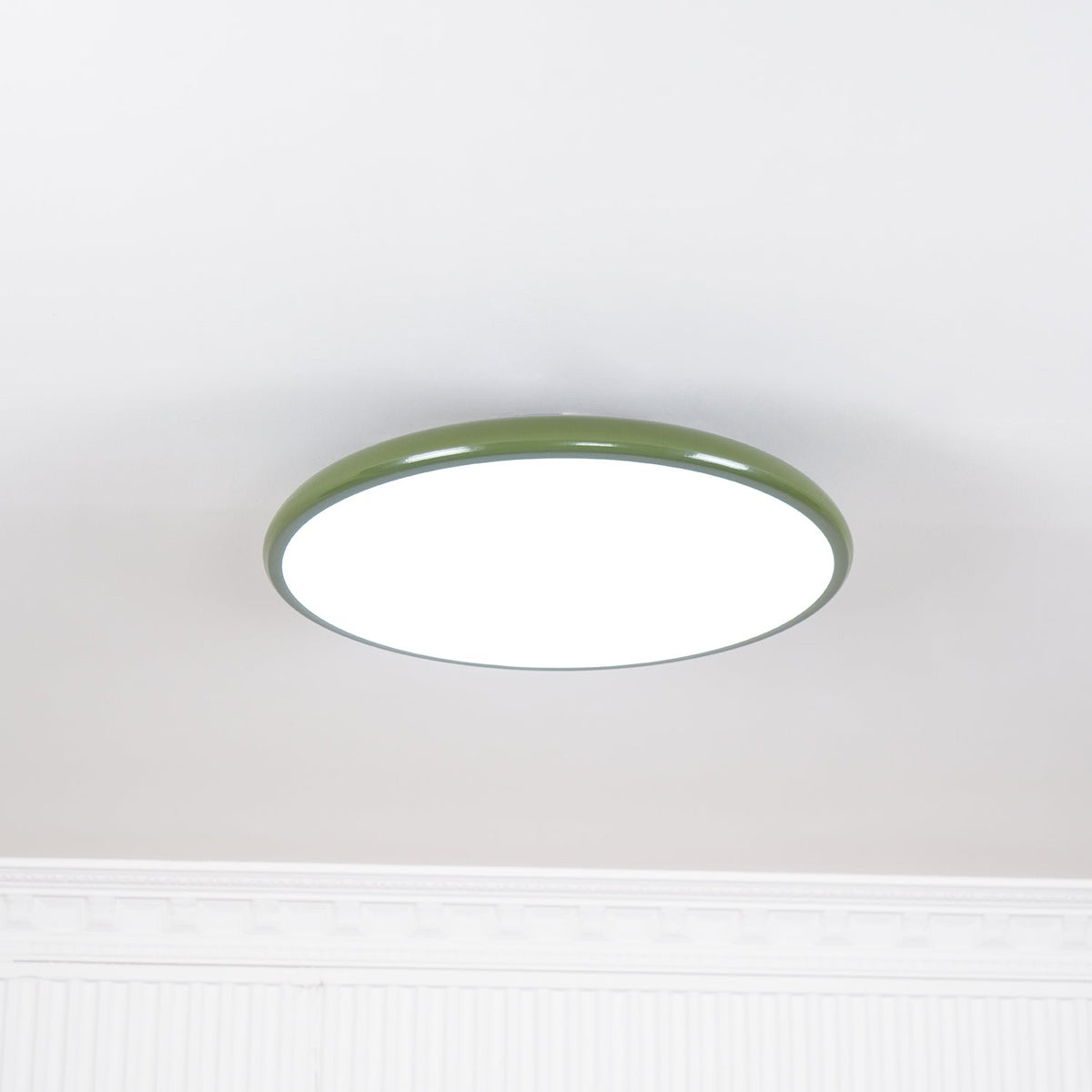 Orbitra flush mount LED light with swivel arm olive green rim white diffuser Moktan Sabai on Tampa Home & Garden Store