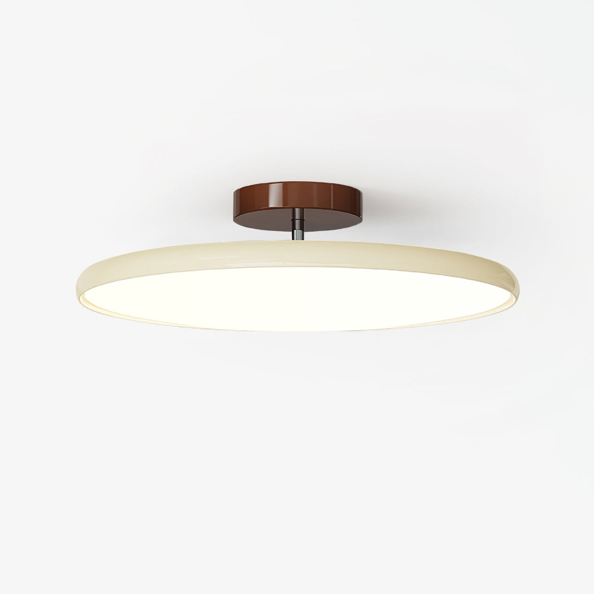 Orbitra flush mount LED ceiling light by Moktan Sabai with beige ring and brown canopy on Tampa Home & Garden Store
