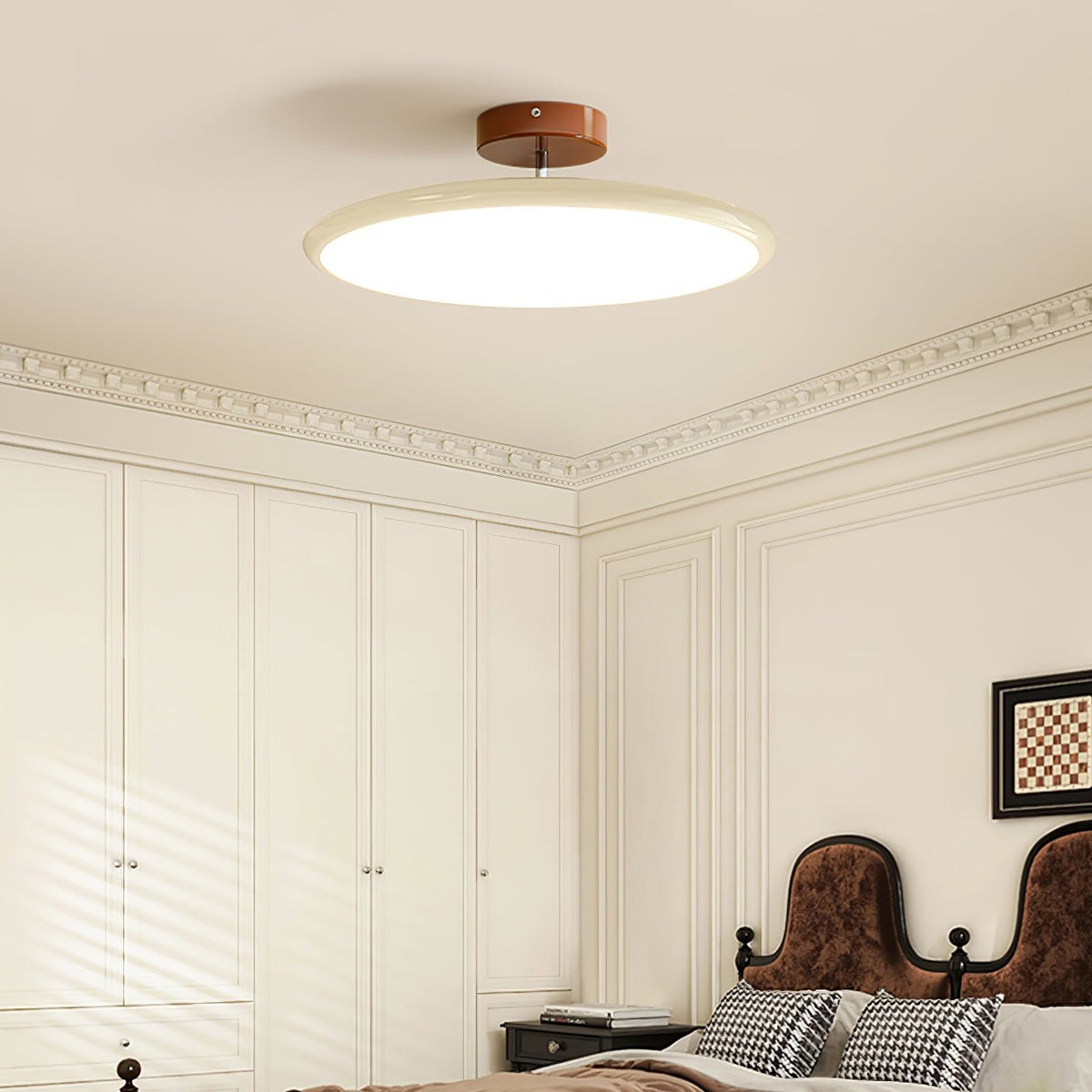 Orbitra flush mount LED ceiling light with swivel arm in beige, dimmable by Moktan Sabai on Tampa Home & Garden Store