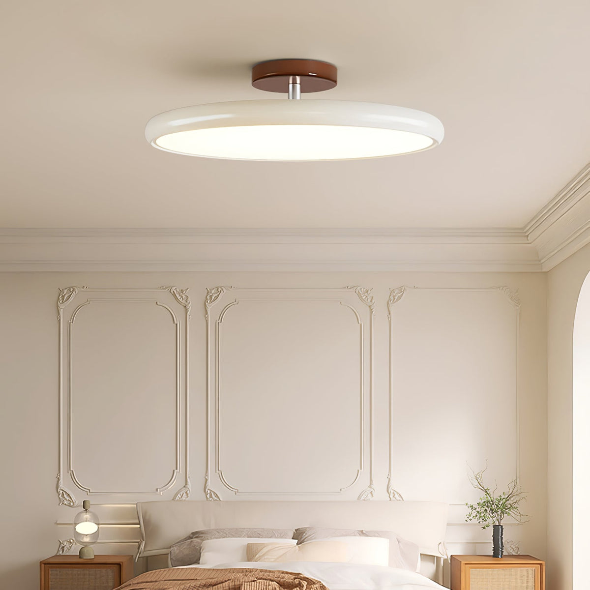 Orbitra flush mount LED ceiling light with swivel arm, white oval fixture, dimmable on Tampa Home & Garden Store