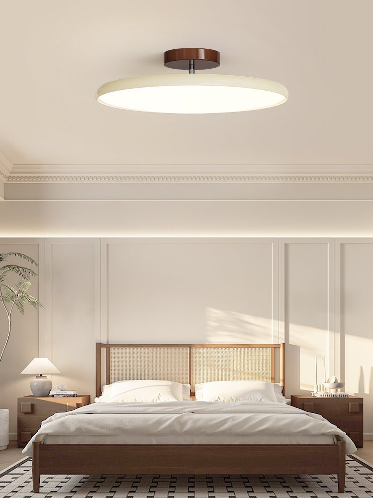 Orbitra flush mount LED ceiling light with swivel arm in beige, dimmable fixture on Tampa Home & Garden Store