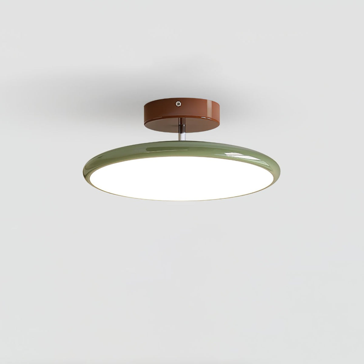 Orbitra flush mount LED ceiling light with swivel arm in green ring and brown canopy Moktan Sabai on Tampa Home & Garden Store