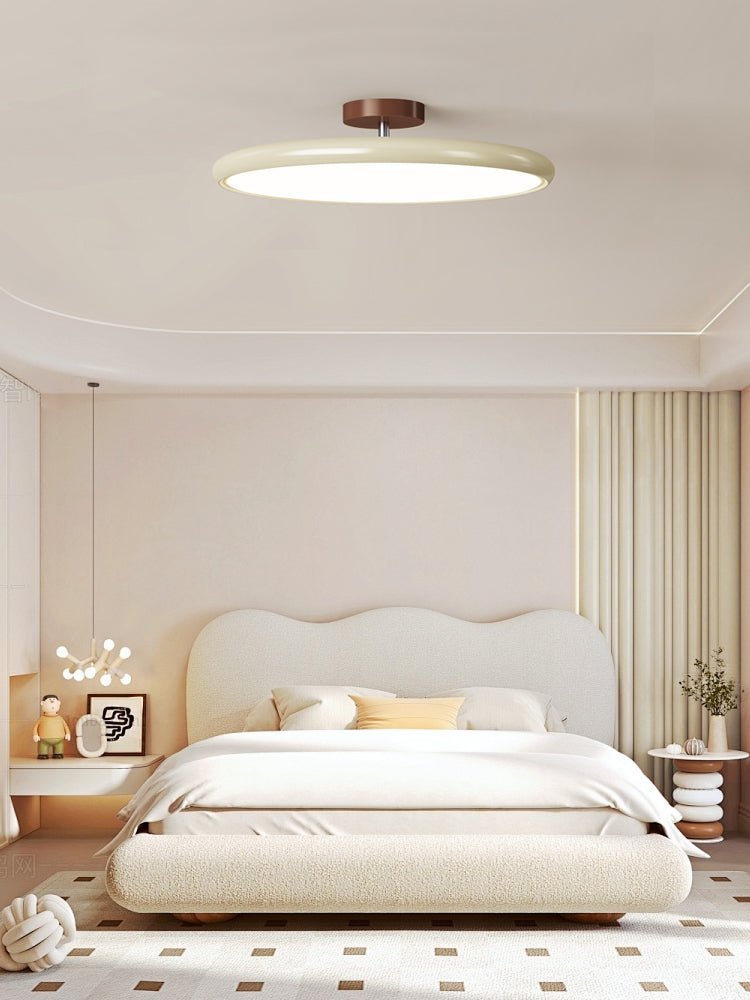 Orbitra flush mount LED light with swivel arm, beige dimmable fixture on Tampa Home & Garden Store