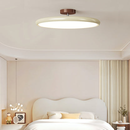 Orbitra flush-mount LED ceiling light with swivel arm in beige, dimmable circular fixture on Tampa Home & Garden Store