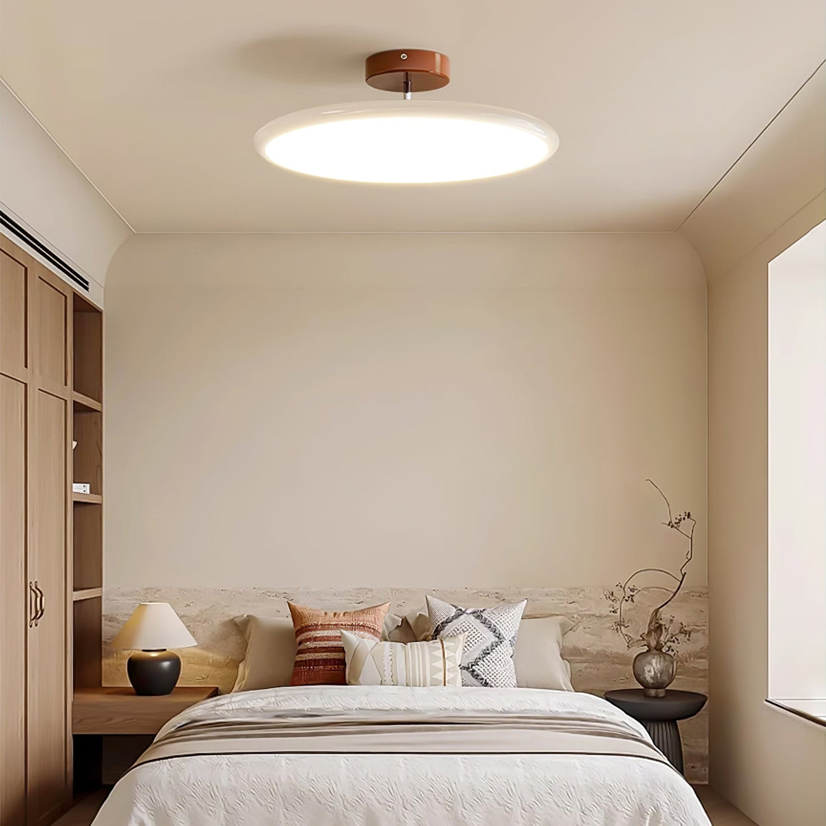 Moktan Sabai Orbitra round LED flush-mount ceiling light with brown canopy on Tampa Home & Garden Store