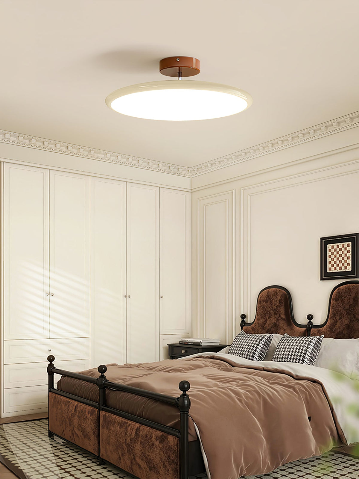 Orbitra flush mount LED ceiling light with swivel arm beige finish dimmable Moktan Sabai fixture on Tampa Home & Garden Store