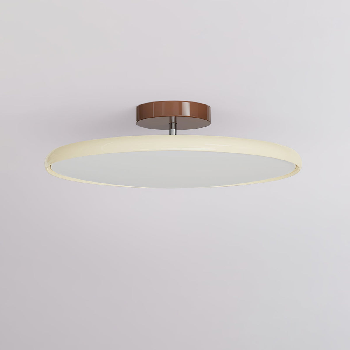 Orbitra flush mount LED ceiling light with swivel arm beige circular ring and copper mount on Tampa Home & Garden Store