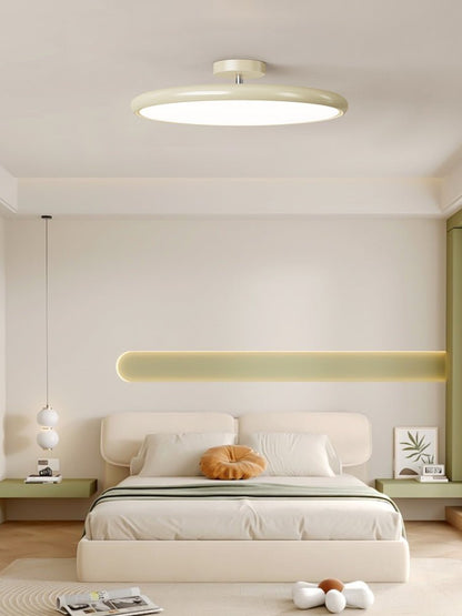 Orbitra flush mount LED ceiling light in beige, dimmable for modern bedrooms on Tampa Home & Garden Store