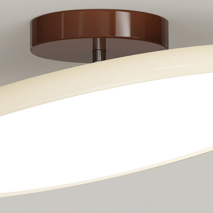 Orbitra flush mount LED ceiling light with swivel arm, beige curved shade and brown canopy on Tampa Home & Garden Store