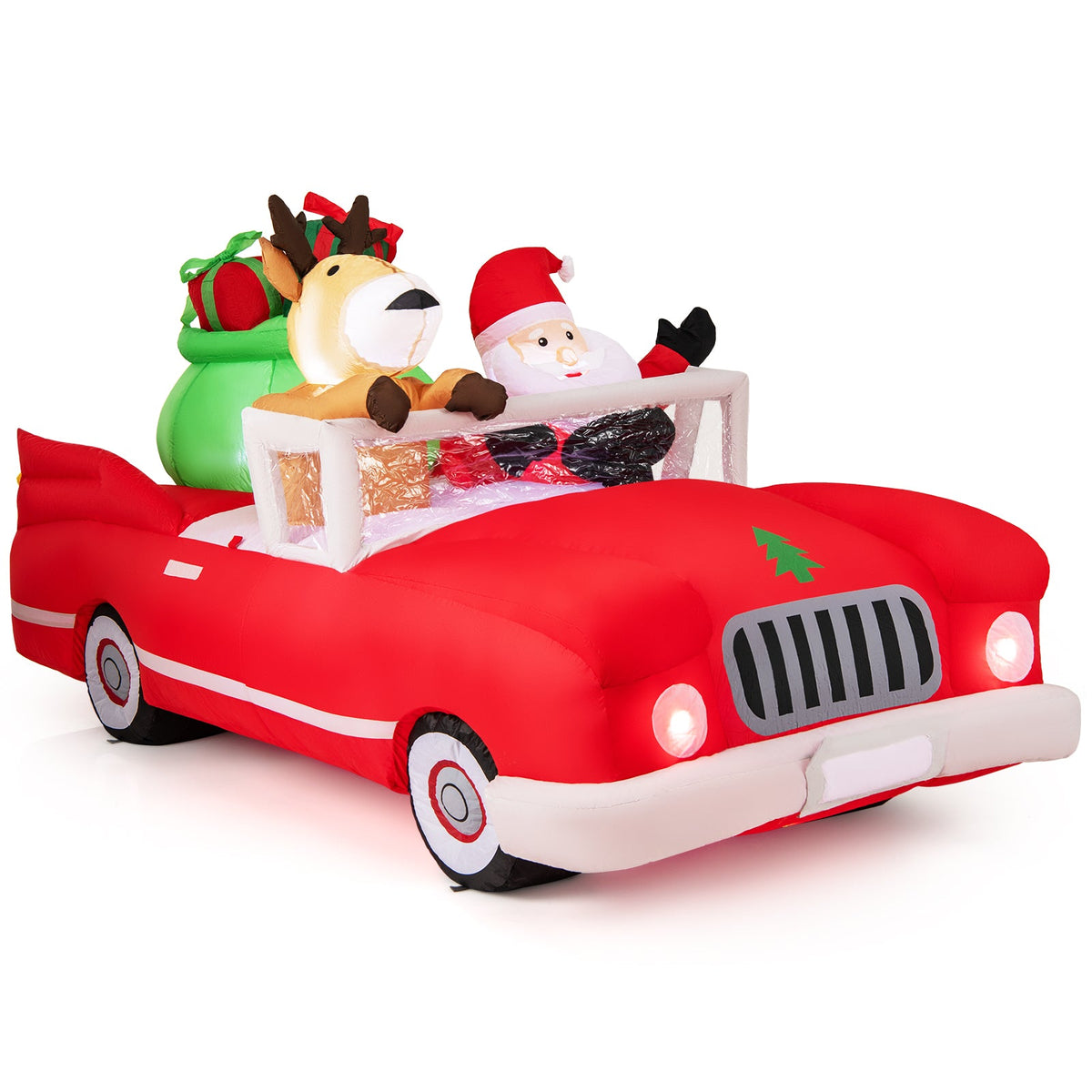 DirectDeals 7.7ft inflatable Santa and reindeer riding a red car with gift bag and 9 LED lights on Tampa Home & Garden Store