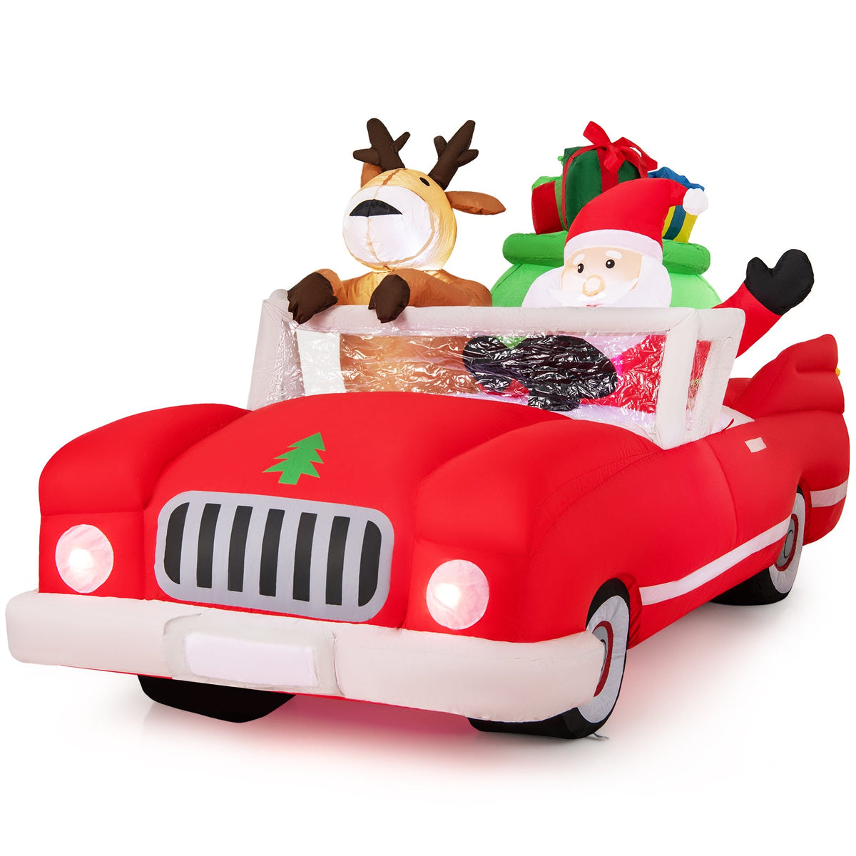 7.7ft red inflatable Christmas car by DirectDeals, Santa and reindeer, 9 LED white lights on Tampa Home & Garden Store