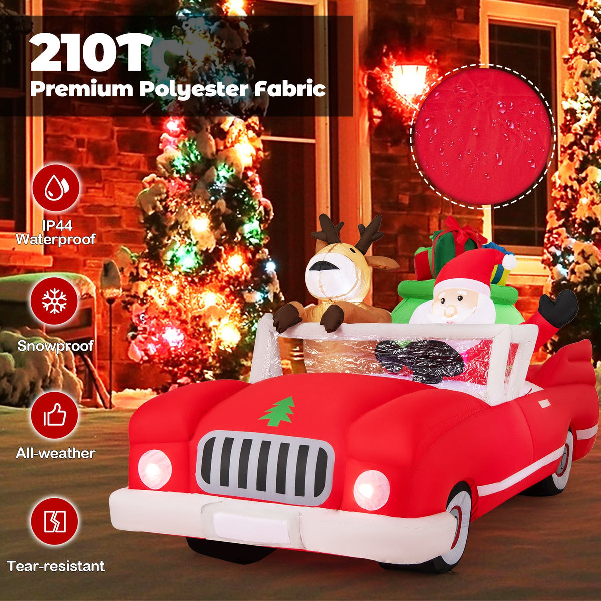 Inflatable Santa and reindeer in red car with gifts, 7.7 ft, 9 LED lights DirectDeals on Tampa Home & Garden Store