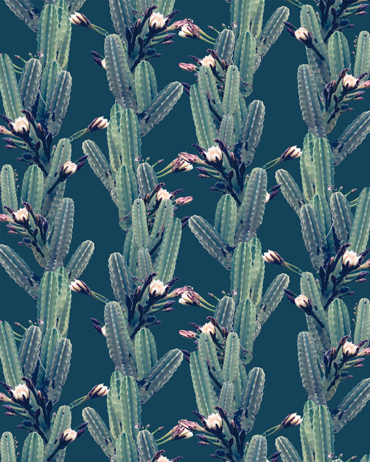 Los Cactus Wallpaper, blue - Tampa Home & Garden Store
