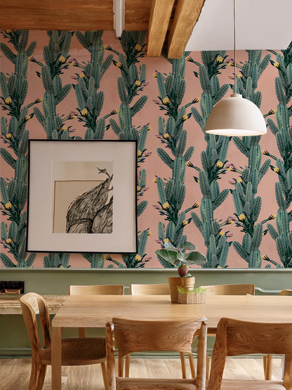 Los Cactus Wallpaper, peach - Tampa Home & Garden Store