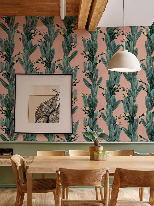 Los Cactus Wallpaper, peach - Tampa Home & Garden Store